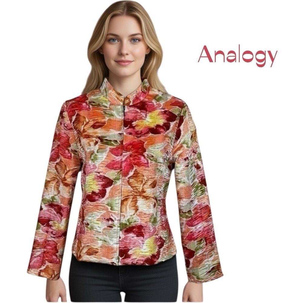 Analogy Coral Rust Floral Long Sleeve Jacket NWOT Size LP Coastal Grandma